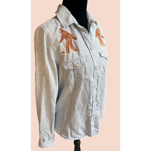 American Eagle Sz S/P  Vintage Boyfriend Western Pearl Snap Yetti Cowgirl - Picture 9 of 10